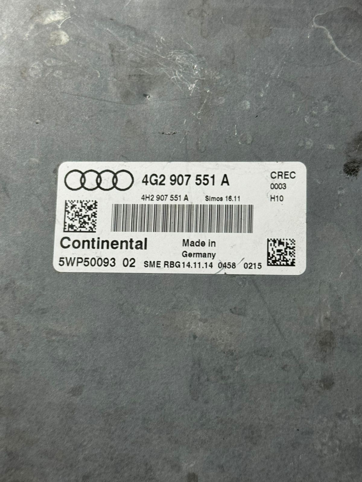 Continental ECU 4G2907551A Simos 16.11 H10 CREC 5WP50093 02 Audi VW Unit