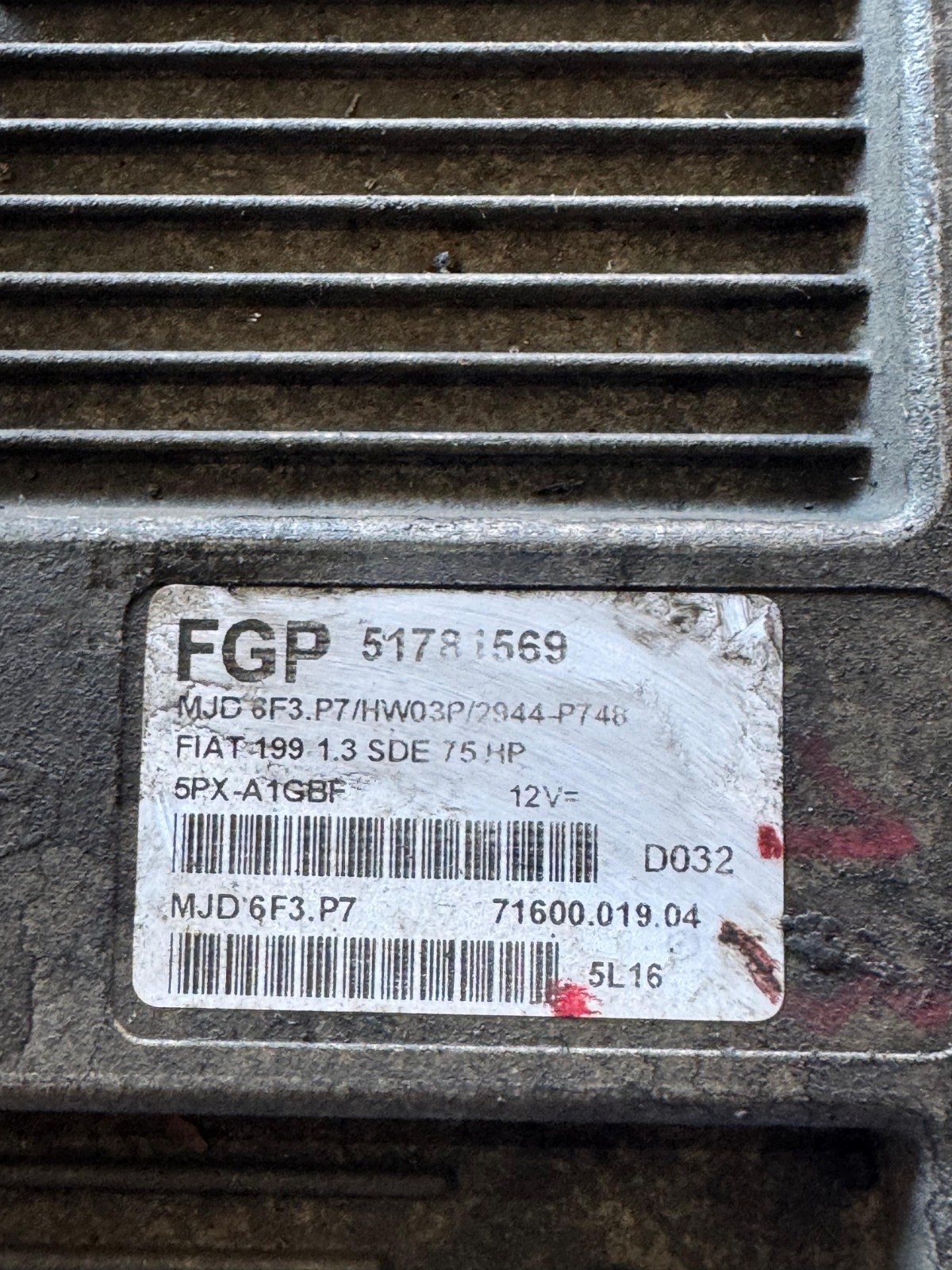 Magneti Marelli ECU 51781569 MJD 6F3.P7 71600.019.04 Engine Control Module