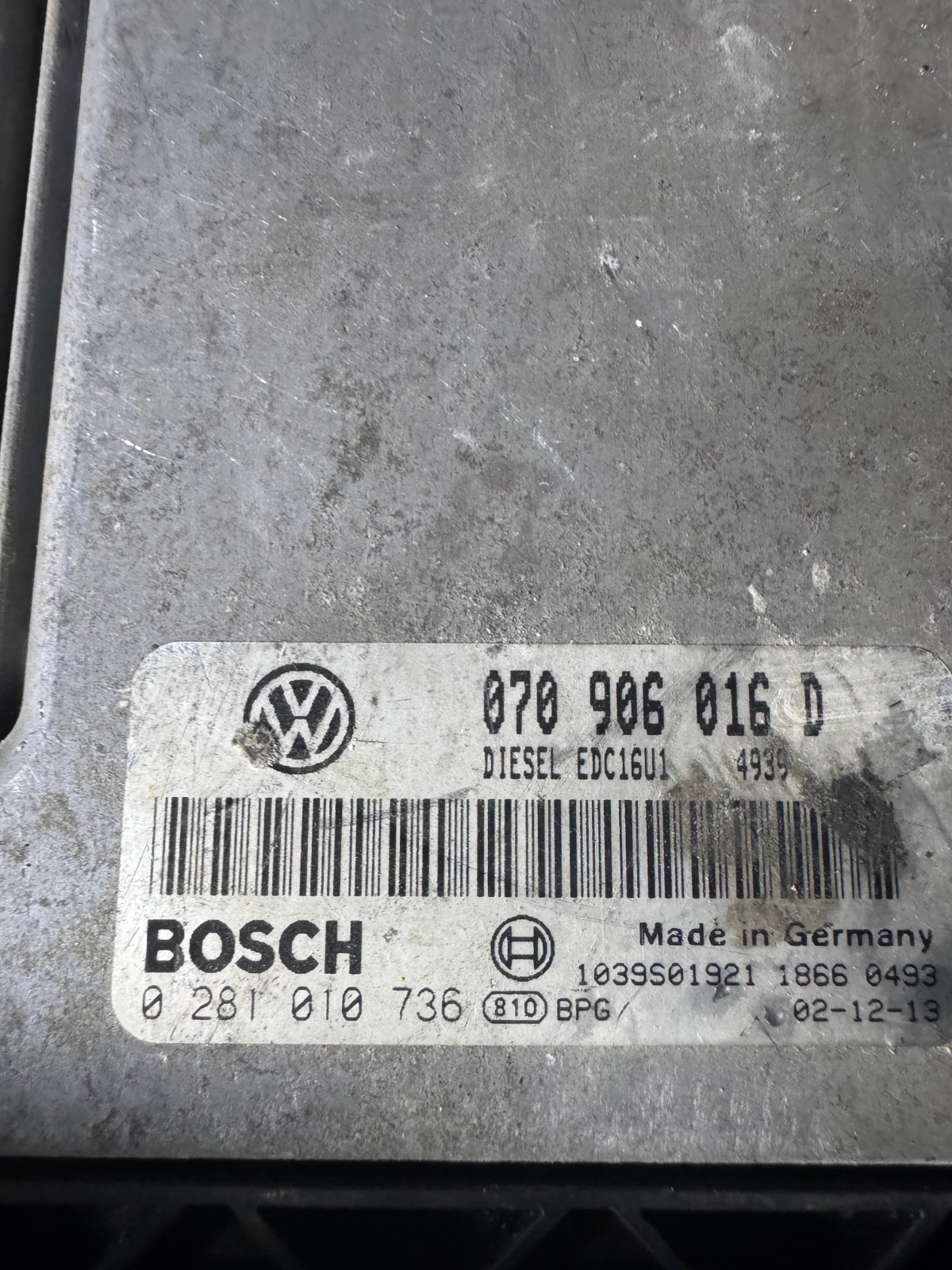070906016D Bosch EDC16U1 0281010736 VW Audi Engine Control Unit ECU