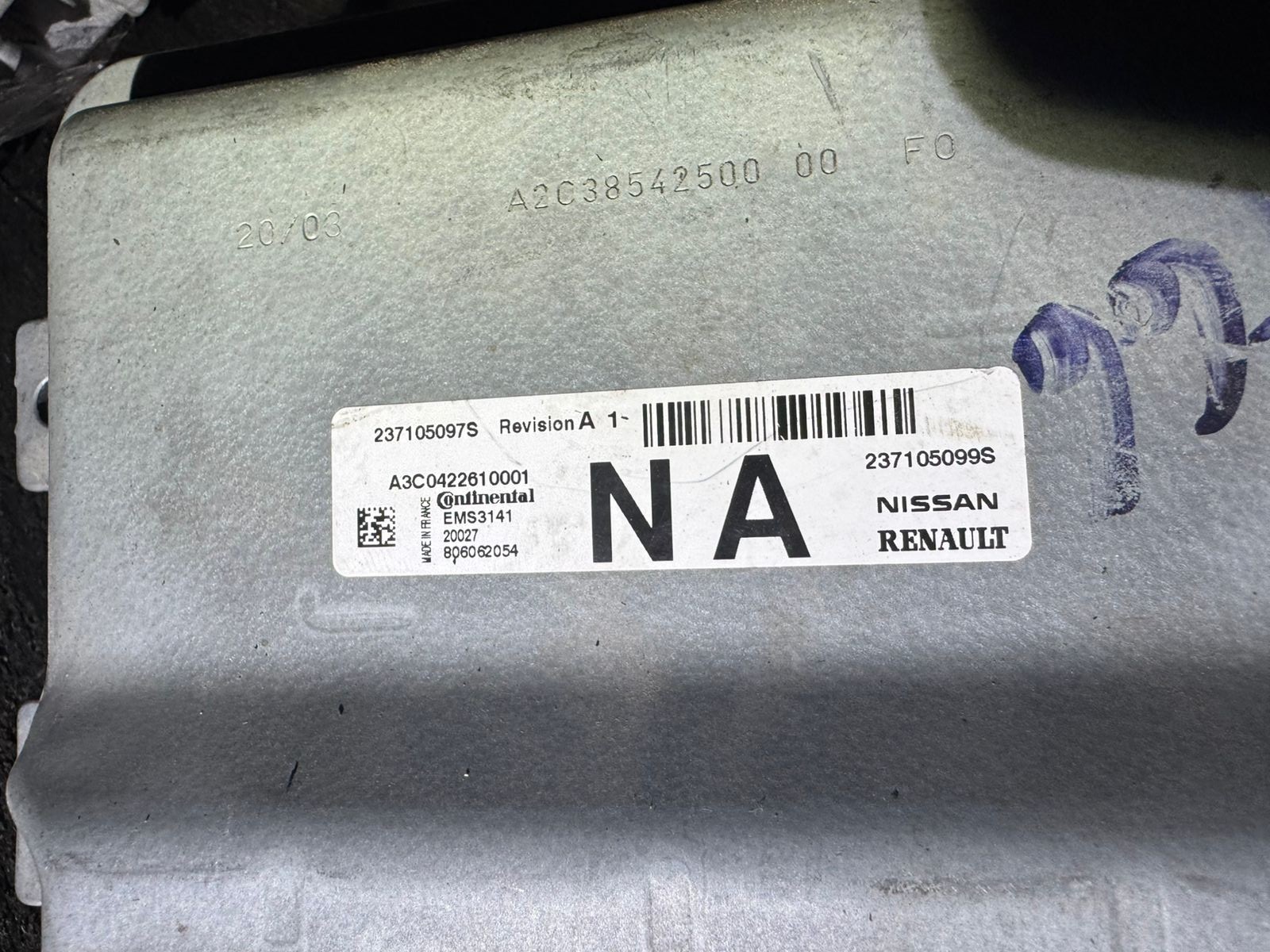 A3C0422610001 Continental EMS3141 237105099S Nissan Renault Engine ECU