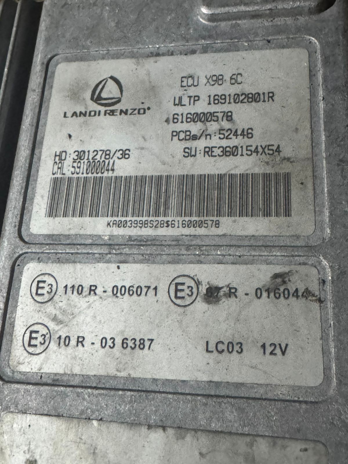 169102801R Landi Renzo ECU X98 6C 616000578 Renault Engine Control Unit