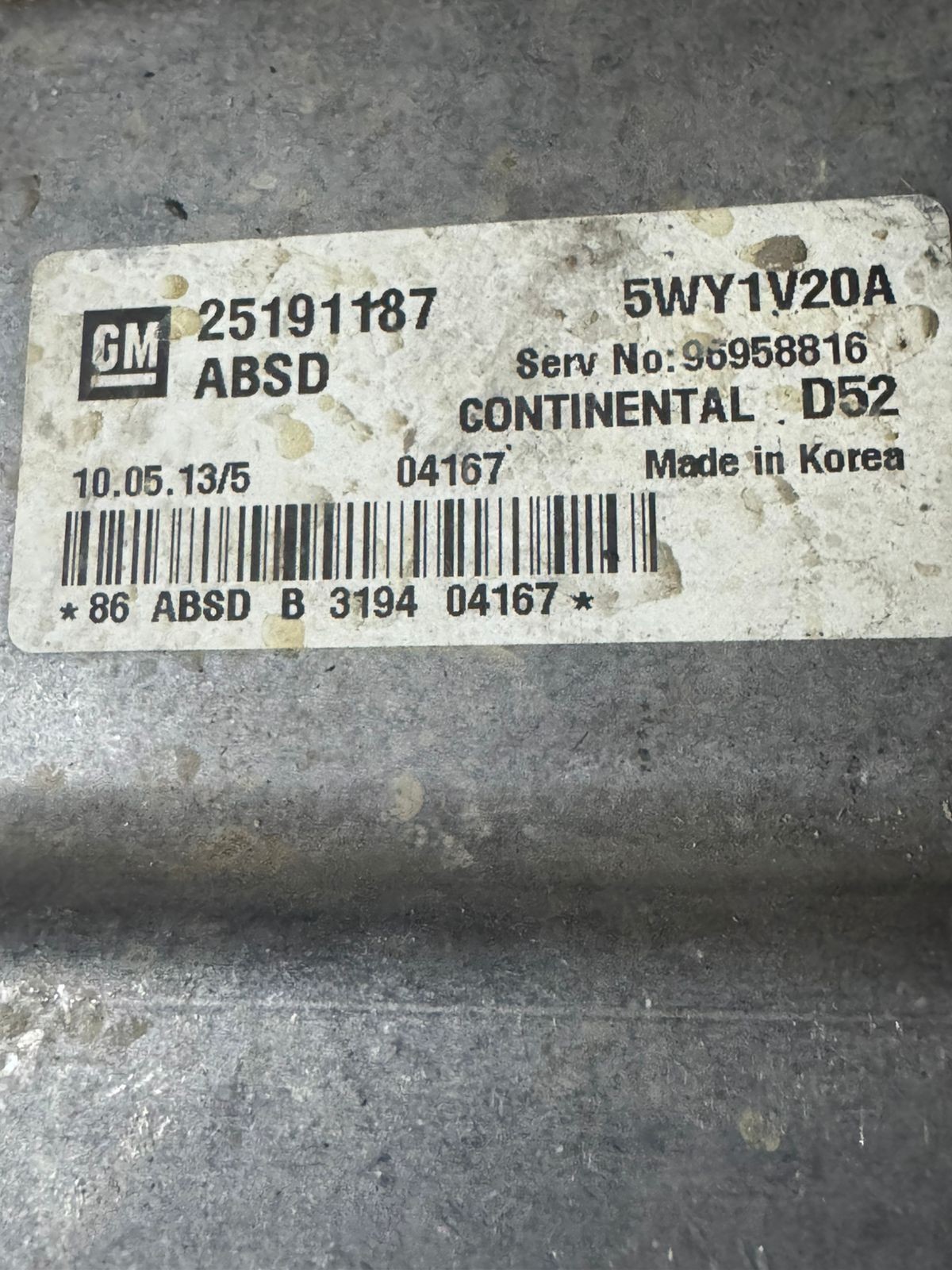 25191187 Continental D52 5WY1V20A 96958816 GM Opel Engine ECU Module