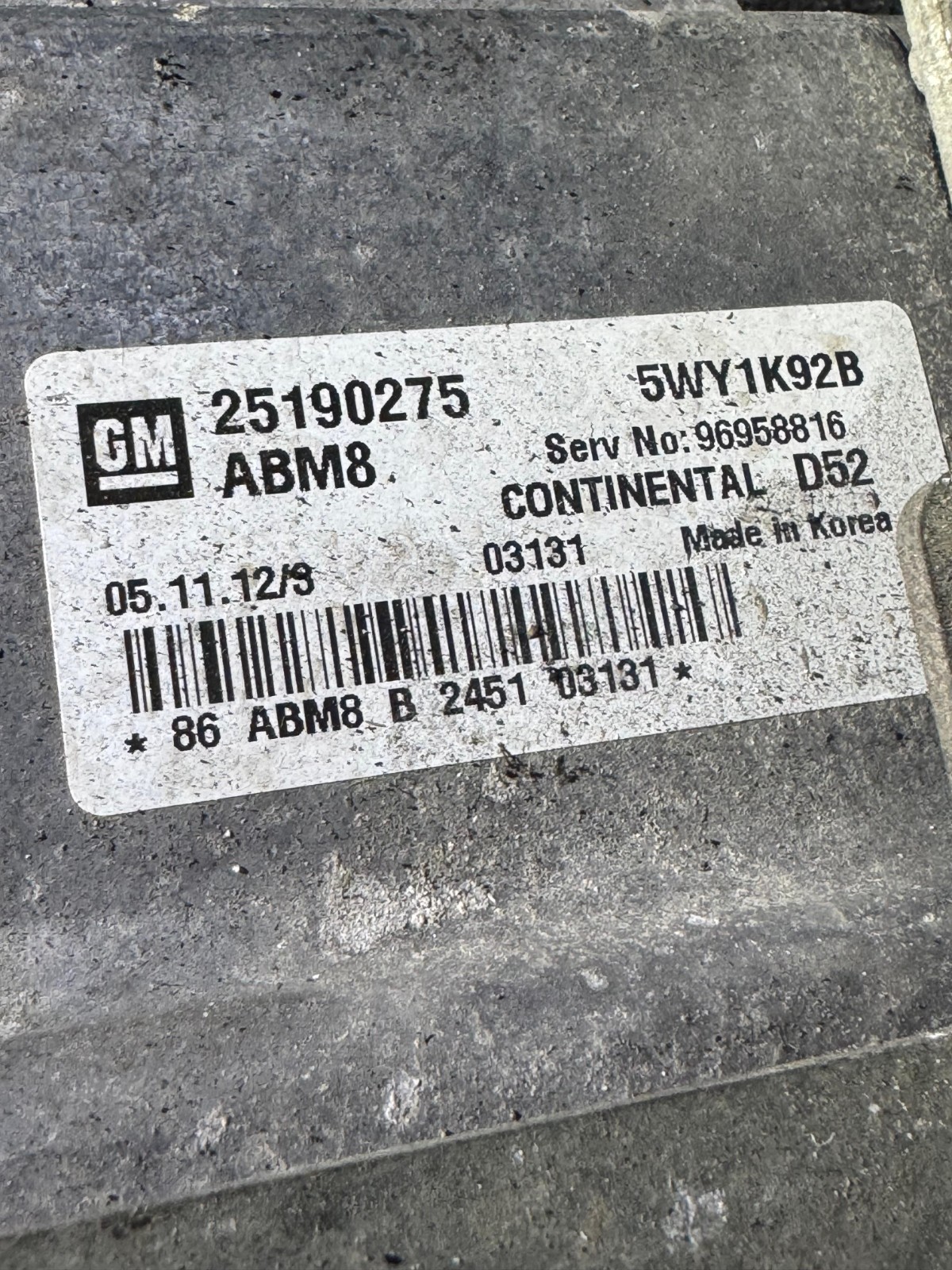 ECU 25190275 Continental D52 5WY1K92B Engine Control Module