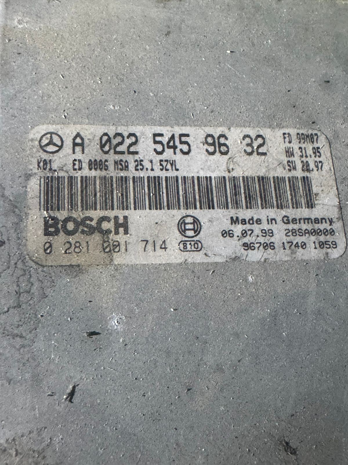 Bosch A0225459632 0281001714 ECU Engine Control Unit Tested Working