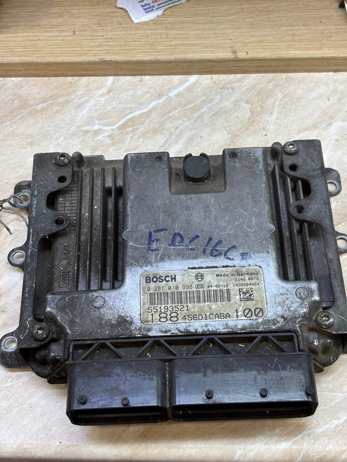 55193521 Bosch Engine ECU EDC16C8 188 456D1CABA 100HP 0281010998 OEM