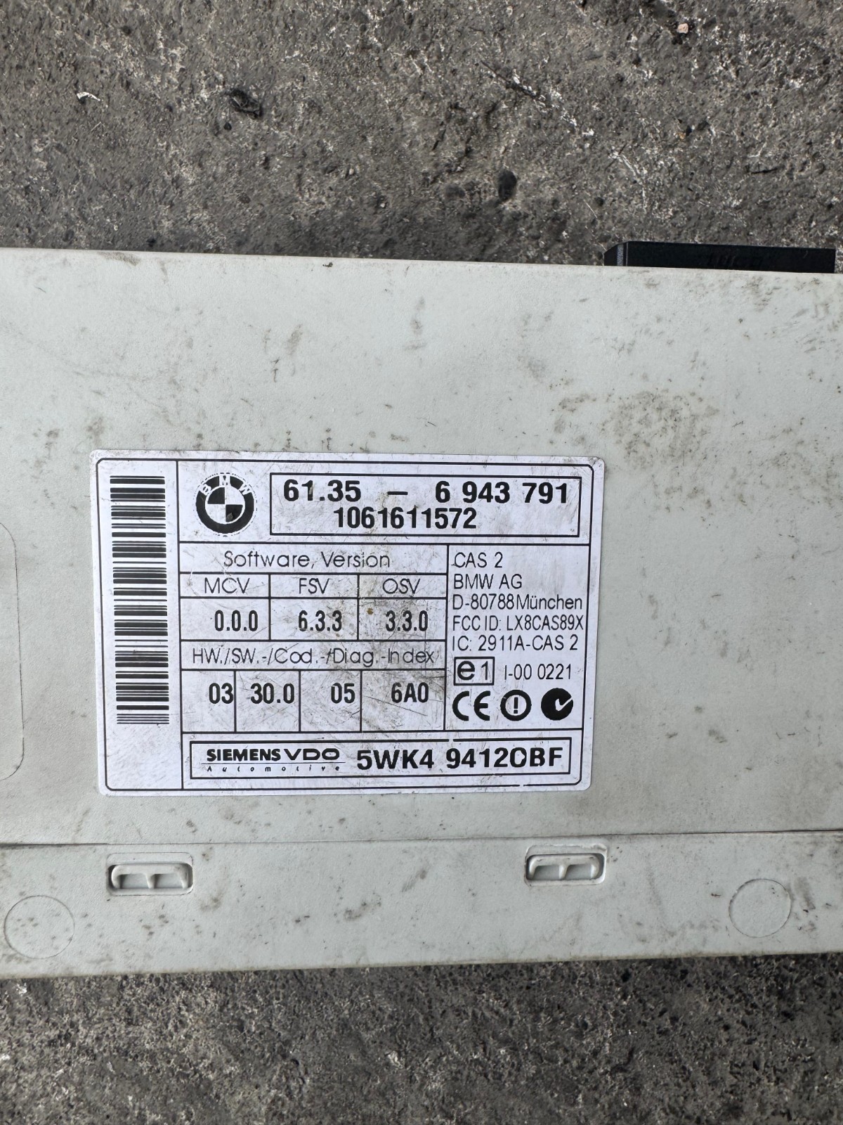 5WK494120BF Siemens VDO CAS2 1061611572 Immobilizer Control Unit